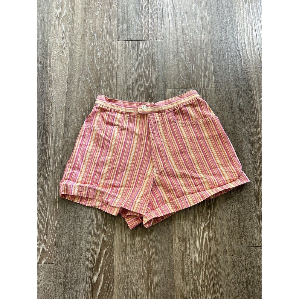 Vintage High Waist Pink Orange Pin Stripe Shorts 90s Retro Kidcore